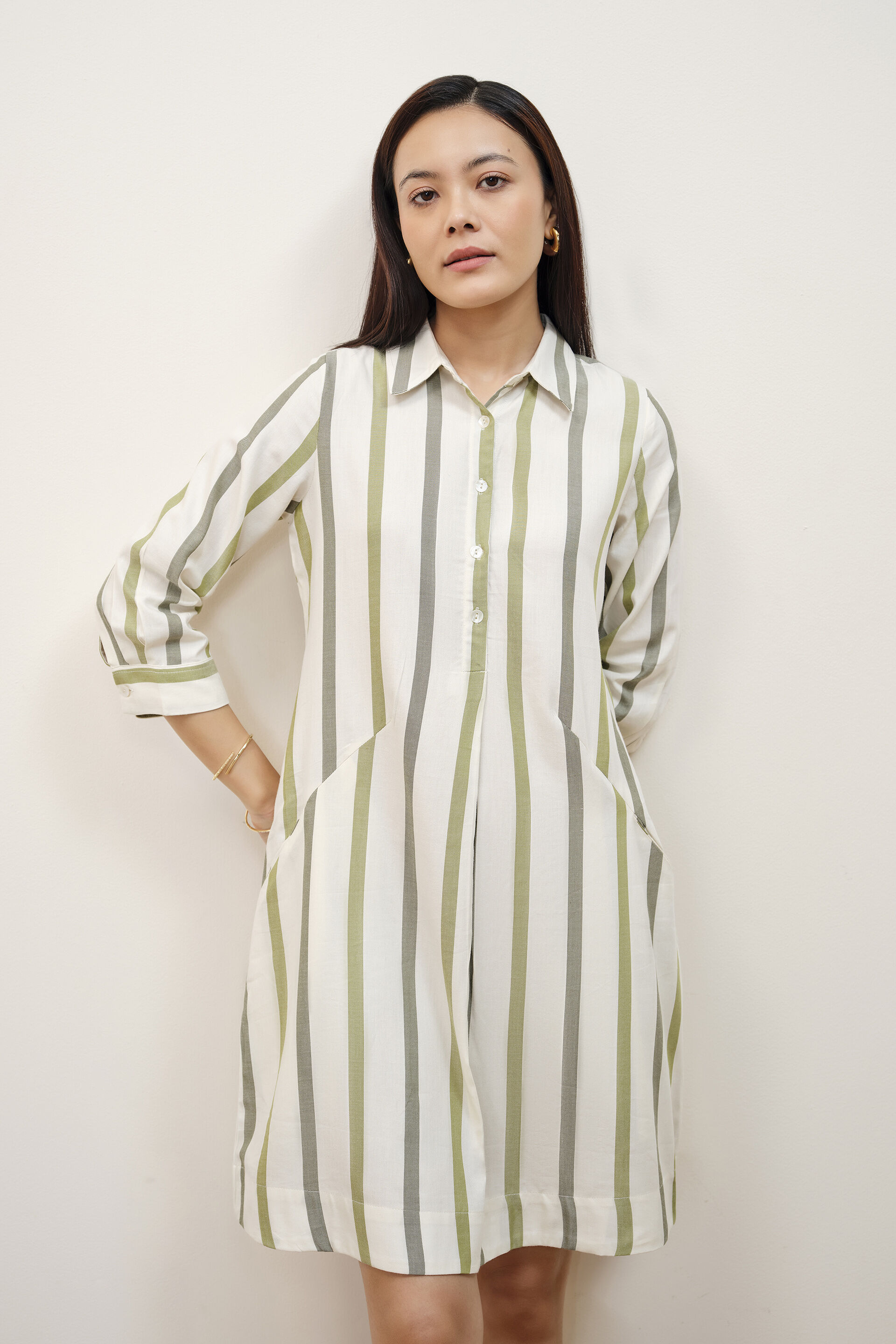 Olive & Cream Striped Dress